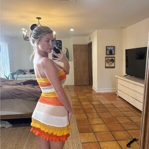 Striped Orange and Yellow Crochet Dress